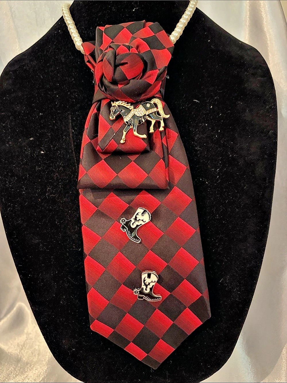 Ruffini Red & Black Checkered Statement Tie